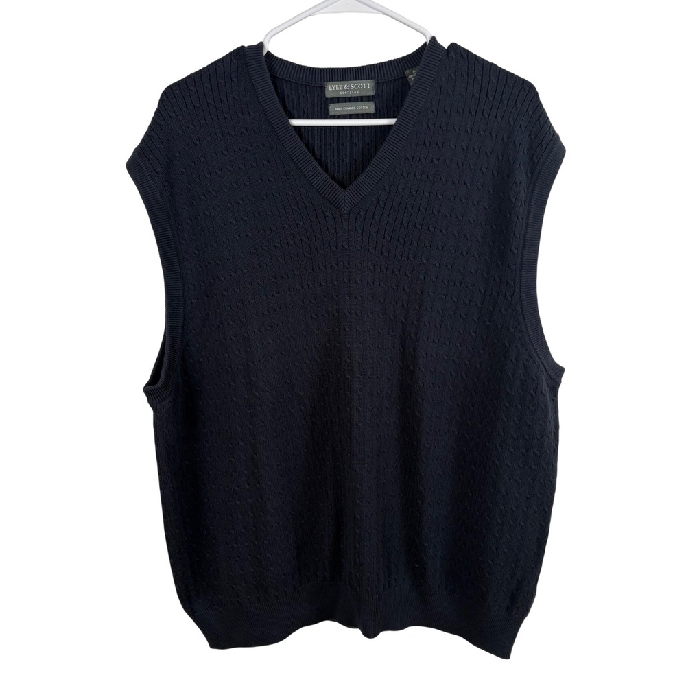 Lyle & Scott Sweater Vest Men's L Blue Cable Knit Cotton Preppy Academia Grandpa